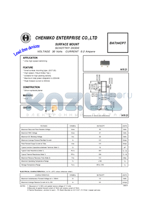 BAT54CPT datasheet - SCHOTTKY DIODE Volts