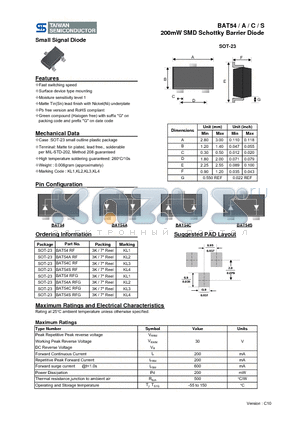 BAT54CRFG datasheet - 200mW SMD Schottky Barrier Diode