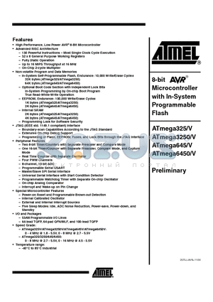 ATMEGA325-16AU datasheet - 8-bit Microcontroller with In-System Programmable Flash