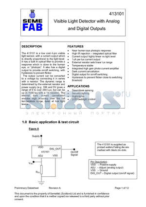 413101 datasheet - Visible Light Detector with Analog and Digital Outputs