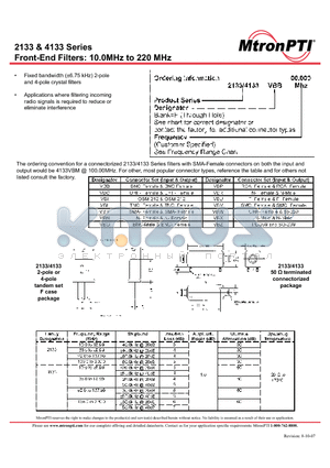 4133VBB220.0MHZ datasheet - Front-End Filters: 10.0MHz to 220 MHz