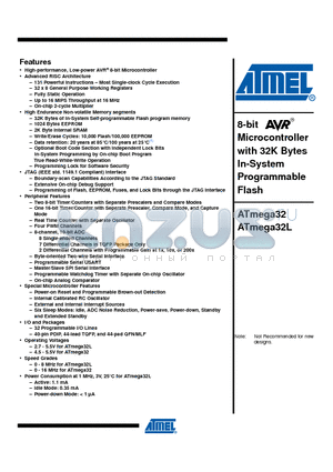 ATMEGA32-16AU datasheet - 8-bit Microcontroller with 32K Bytes In-System Programmable Flash