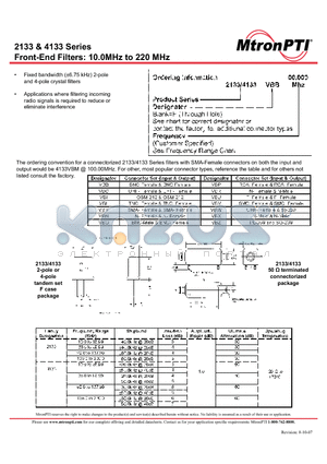 4133VBL10.0MHZ datasheet - Front-End Filters: 10.0MHz to 220 MHz