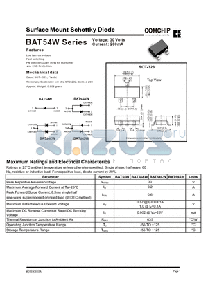 BAT54CW datasheet - Surface Mount Schottky Diode