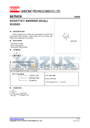 BAT54CWG-AL3-R datasheet - SCHOTTKY BARRIER (DUAL) DIODES