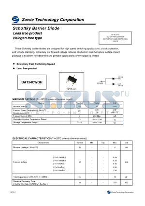 BAT54CWGH datasheet - Schottky Barrier Diode Lead free product Halogen-free type
