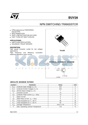 BUV28 datasheet - NPN SWITCHING TRANSISTOR