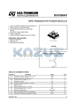 BUV298AV datasheet - NPN TRANSISTOR POWER MODULE