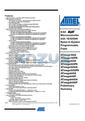 ATMEGA325A datasheet - 8-bit Microcontroller with 16/32/64K Bytes In-System Programmable Flash