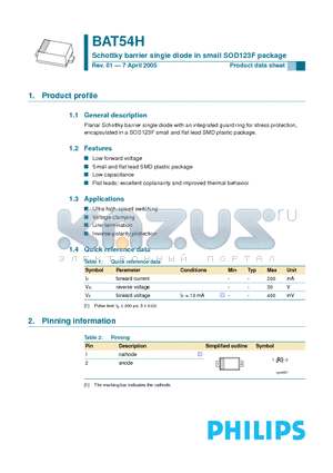 BAT54H datasheet - Schottky barrier single diode in small SOD123F package