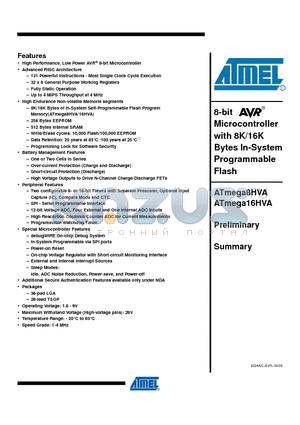 ATMEGA325PV-10AU datasheet - 8-bit Microcontroller with 32K Bytes In-System Programmable Flash