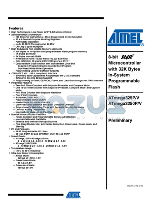 ATMEGA325P_09 datasheet - 8-bit Microcontroller with 32K Bytes In-System Programmable Flash