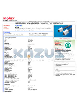 0512341201 datasheet - CRC Shielded Rectangular I/O Plug Housing, For Plug Assembly, Male TerminalSignal, 12 Circuits, Polarization Type Standard