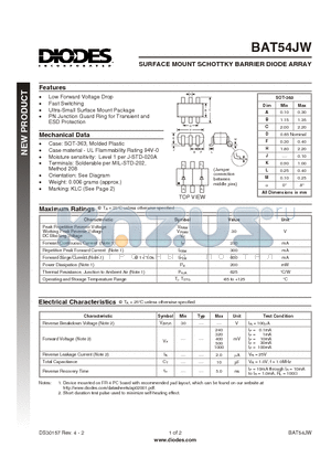 BAT54JW datasheet - SURFACE MOUNT SCHOTTKY BARRIER DIODE ARRAY