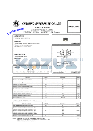 BAT54JWPT datasheet - SCHOTTKY DIODE ARRAY VOLTAGE 30 Volts CURRENT 0.2 Ampere