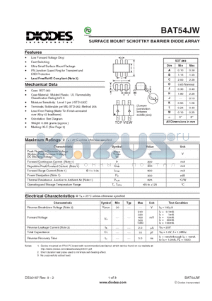 BAT54JW_1 datasheet - SURFACE MOUNT SCHOTTKY BARRIER DIODE ARRAY