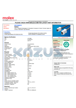 0512385011 datasheet - CRC Shielded Rectangular I/O Receptacle Housing for Female Terminal, Signal, 50Circuits, Polarization Type Standard