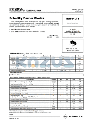 BAT54LT1 datasheet - 30 VOLTS SILICON HOT-CARRIER DETECTOR AND SWITCHING DIODES