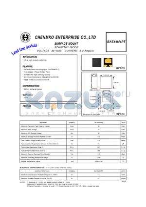 BAT54M1PT datasheet - SCHOTTKY DIODE VOLTAGE 30 Volts CURRENT 0.2 Ampere