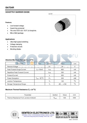 BAT54R datasheet - SCHOTTKY BARRIER DIODE