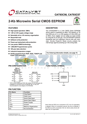 CAT93C56LI-T2 datasheet - 2-Kb Microwire Serial CMOS EEPROM