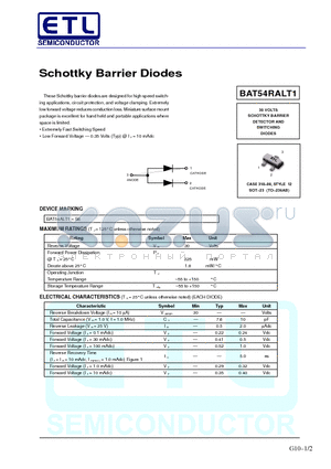 BAT54RALT1 datasheet - Schottky Barrier Diodes