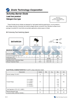 BAT54RCGH datasheet - Schottky Barrier Diode Lead free product Halogen-free type