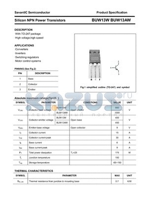 BUW13AW datasheet - Silicon NPN Power Transistors