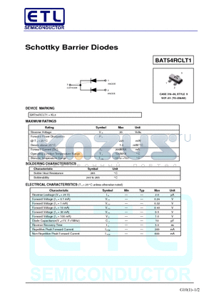 BAT54RCLT1 datasheet - Schottky Barrier Diodes