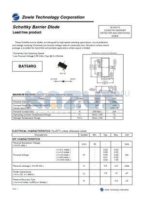 BAT54RG datasheet - Schottky Barrier Diode Lead free product