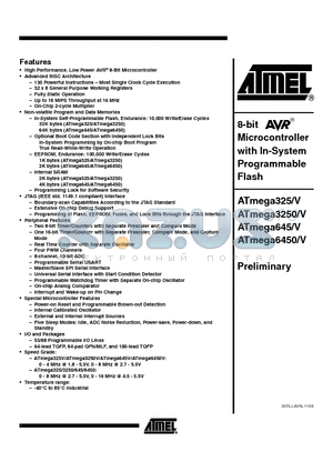 ATMEGA325V-8AU datasheet - 8-bit Microcontroller with In-System Programmable Flash