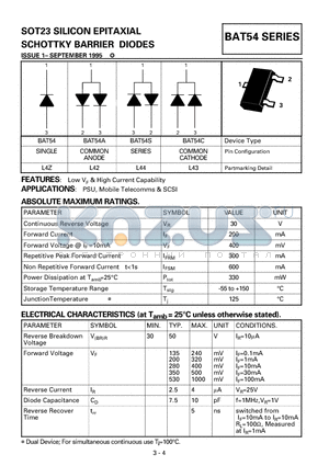 BAT54S datasheet - SILICON EPITAXIAL SCHOTTKY BARRIER DIODES