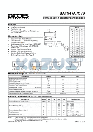 BAT54S datasheet - SURFACE MOUNT SCHOTTKY BARRIER DIODE