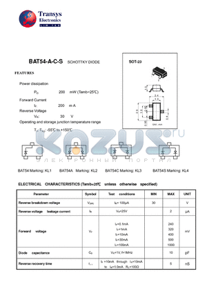 BAT54S datasheet - SCHOTTKY DIODE