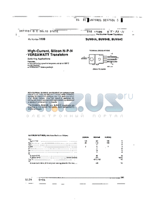 BUW64C datasheet - HIGH-CURRENT, SILICON N-P-N VERSAWATT TRANSISTORS