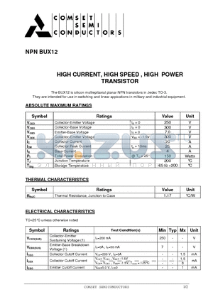 BUX12 datasheet - HIGH CURRENT, HIGH SPEED , HIGH POWER TRANSISTOR