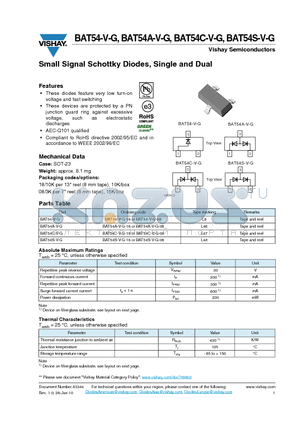 BAT54S-V-G datasheet - Small Signal Schottky Diodes, Single and Dual