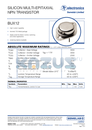 BUX12_09 datasheet - SILICON MULTI-EPITAXIAL NPN TRANSISTOR