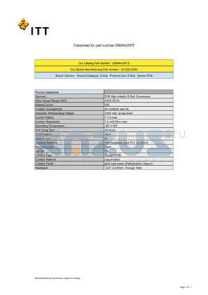 051522-0044 datasheet - D*M High reliable D-Sub Connectors