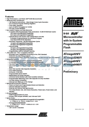 ATMEGA3290 datasheet - 8-bit Microcontroller with In-System  Programmable Flash