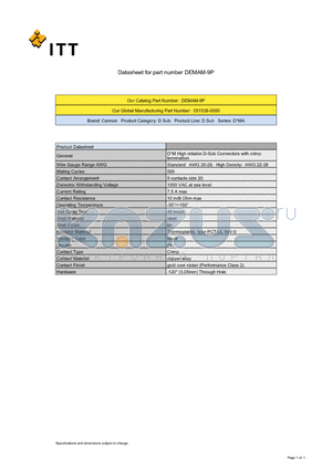 051538-0000 datasheet - D*M High reliable D-Sub Connectors with crimp termination