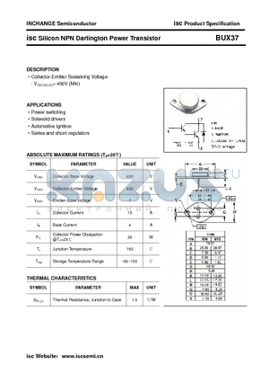 BUX37 datasheet - isc Silicon NPN Darlington Power Transistor