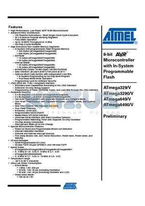 ATMEGA3290V-8AI datasheet - 8-bit Microcontroller with In-System Programmable Flash