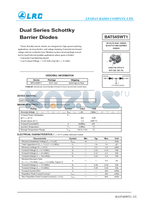 BAT54SWT1 datasheet - Dual Series Schottky Barrier Diodes