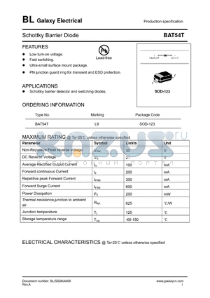 BAT54T datasheet - Schottky Barrier Diode