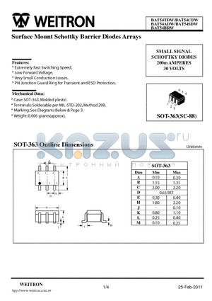 BAT54TDW datasheet - Surface Mount Schottky Barrier Diodes Arrays