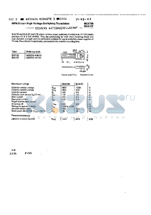 BUX86 datasheet - NPN SILICON HIGH VWLTAGE SWITCHING TRANSISTORS