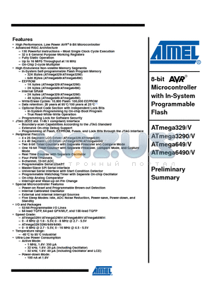 ATMEGA329V-8MI datasheet - 8-bit Microcontroller with In-System Programmable Flash