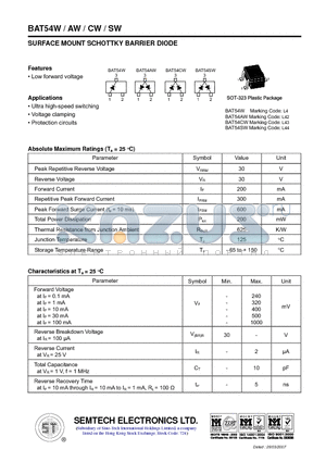 BAT54W datasheet - SURFACE MOUNT SCHOTTKY BARRIER DIODE