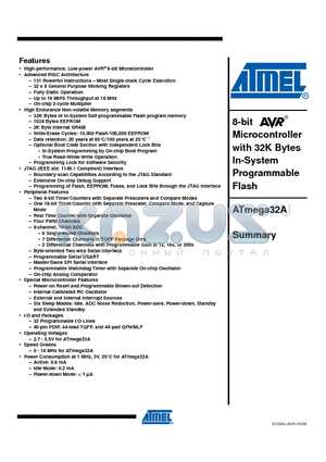 ATMEGA32A-PU datasheet - 8-bit Microcontroller with 32K Bytes In-System Programmable Flash